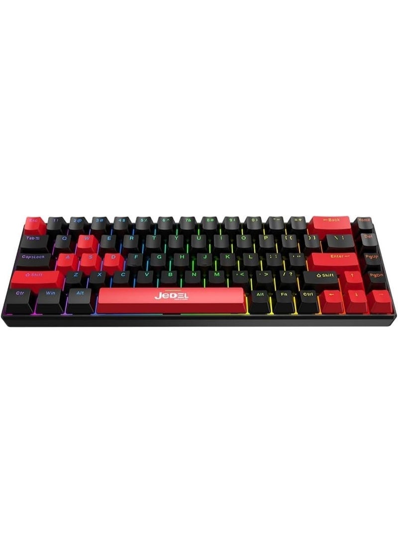 JeDEL KL141 68% Mechanical Gaming Keyboard (Arabic/English) 68 Keys – RED Switch - Rainbow LED Backlit – Double injection key caps Illumination – USB Wired For PC (Black/Red) - Image 5